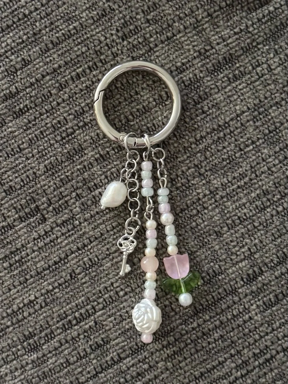 Secret Garden Hand Crafted Beaded Bag Charm Keychain with real Pearl